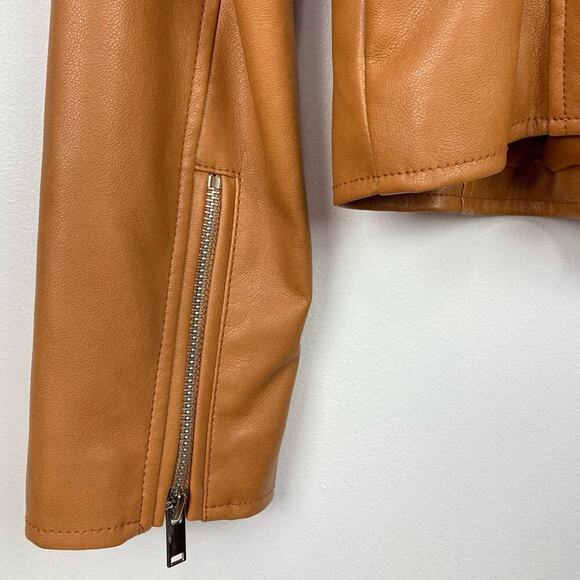 NWT * AVEC LES FILLES Vegan Leather Moto Biker Jacket in Camel - Size M - $174. - Picture 9 of 14
